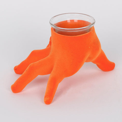 5.75*4.5*3.75'' Orange Flocking Claw Candle Holder Décor