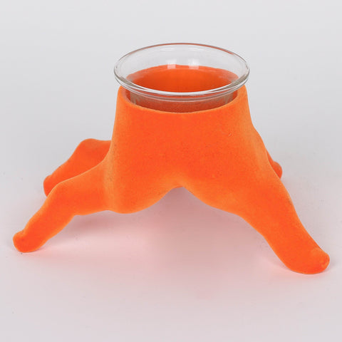 5.75*4.5*3.75'' Orange Flocking Claw Candle Holder Décor