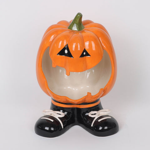 8.5*8.0*12.5'' Orange Ceramic Pumpkin Candy Bowl Décor