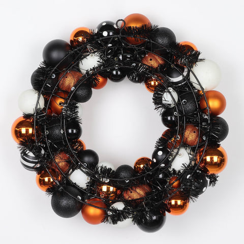 ?15.0*3.5'' Orange/Black/White Foam Ball Wreath W/Eyes Décor