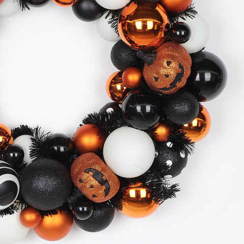 ?15.0*3.5'' Orange/Black/White Foam Ball Wreath W/Eyes Décor
