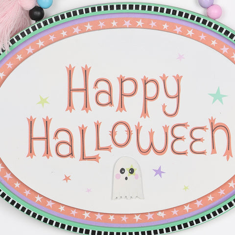 12*0.25*9‘’ Happy Halloween Mdf Wall Hanger W/Bead Décor