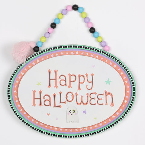 12*0.25*9‘’ Happy Halloween Mdf Wall Hanger W/Bead Décor