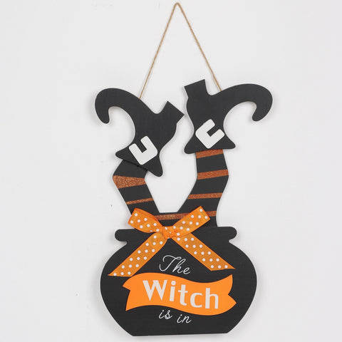 Halloween "The Witch Is In" Wall Hanger with Striped Witch Legs Décor