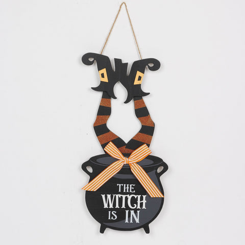 Halloween "The Witch Is In" Wall Hanger with Witch Legs Décor