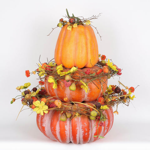 Harvest Three-Stack Pumpkin Topiary Decoration