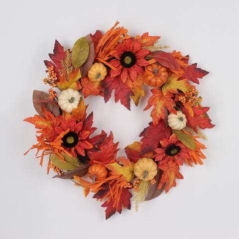 Harvest Fall Wreath with Sunflower & Pumpkins Décor