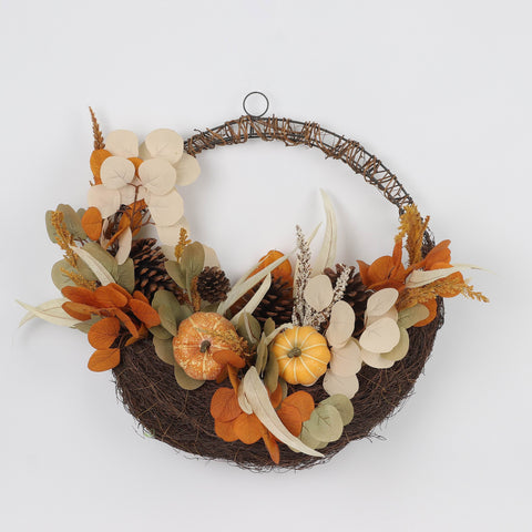 Harvest Basket with Pumpkins & Pine Cones Décor