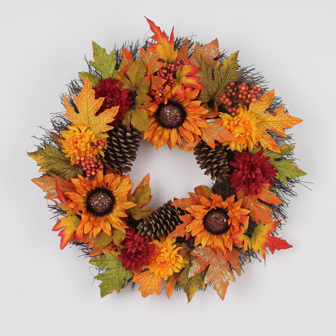 Harvest Fall Wreath with Sunflower Décor