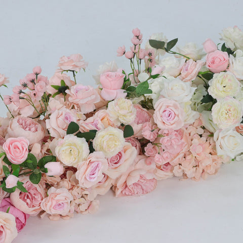 Elegant Flower Runner with Pearl Cotton & Silk Flowers for Wedding & Event Decor