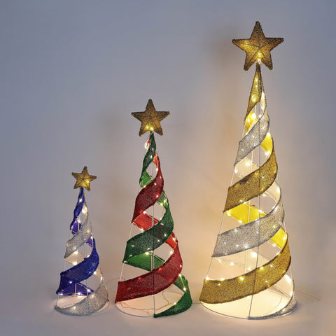 Set of 3 Pre-Lit Outdoor Christmas Trees with Star Topper – Lighted Holiday Yard Décor - Outdoor Holiday Decor