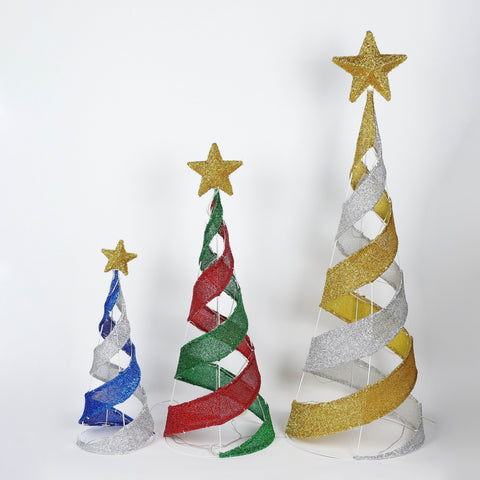 Set of 3 Pre-Lit Outdoor Christmas Trees with Star Topper – Lighted Holiday Yard Décor - Outdoor Holiday Decor