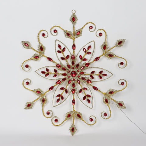 Christmas 21.5*1.0*24.0''Gold/Red Snowflake Décor W/Lite