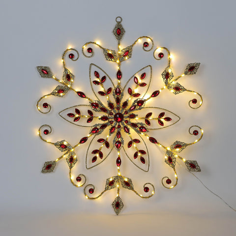 Christmas 21.5*1.0*24.0''Gold/Red Snowflake Décor W/Lite