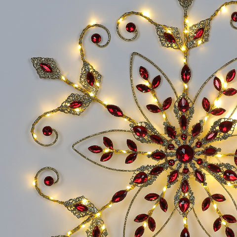 Christmas 21.5*1.0*24.0''Gold/Red Snowflake Décor W/Lite