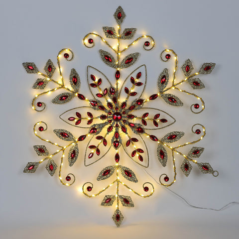 Christmas 29.0*1.0*24.0''Gold/Red Snowflake Décor W/Lite