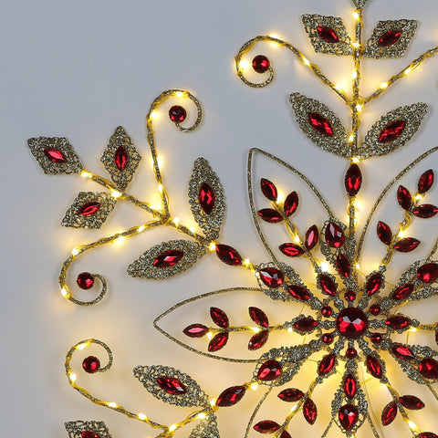 Christmas 29.0*1.0*24.0''Gold/Red Snowflake Décor W/Lite