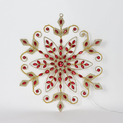 Christmas 18.0*1.0*20.5'' Gold/Red Snowflake Décor W/Lite