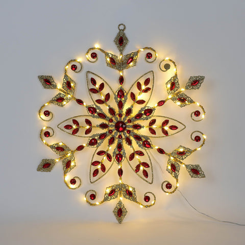 Christmas 18.0*1.0*20.5'' Gold/Red Snowflake Décor W/Lite