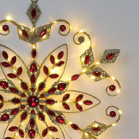 Christmas 18.0*1.0*20.5'' Gold/Red Snowflake Décor W/Lite