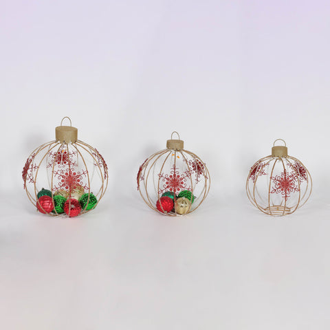 Christmas Pre-Lit Ball Ornament Décor Set of 3 | Large Festive Holiday Christmas Decor