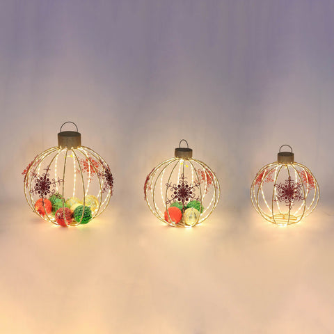 Christmas Pre-Lit Ball Ornament Décor Set of 3 | Large Festive Holiday Christmas Decor