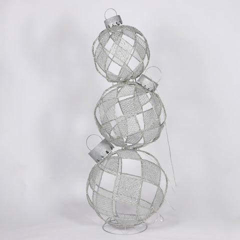 Christmas Silver Big Ornaments Stack Décor with Lights- Festive Holiday Decoration