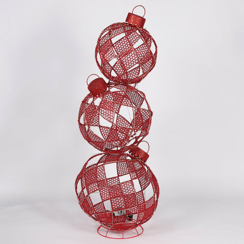 Christmas Red Big Ornaments Stack Décor - Pre-Lit Stacked Holiday Decoration