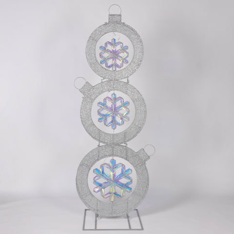 Christmas Silver Big Ornaments Stack Décor with Lights - Pre-Lit Snowflake Ornament Decoration