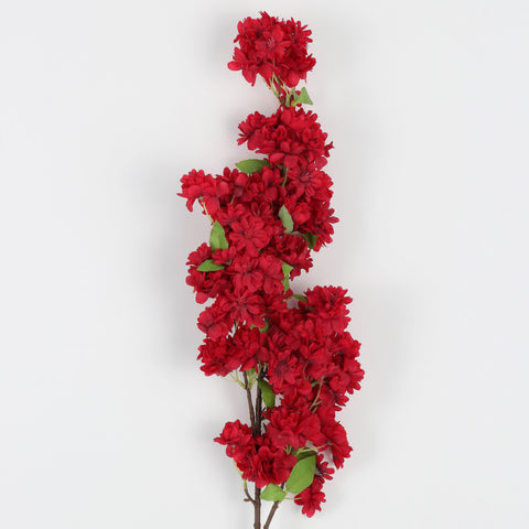 Red Artificial Cherry Blossom Cluster Flower Stem Hanging Spray for Home, Wedding & Event Décor