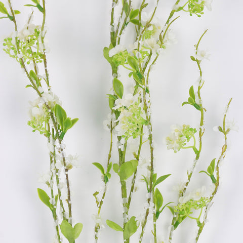 Blossom Branch - White and Green Artificial Flower Branch for Home, Wedding, Office, Garden Decor | Wholesale Available