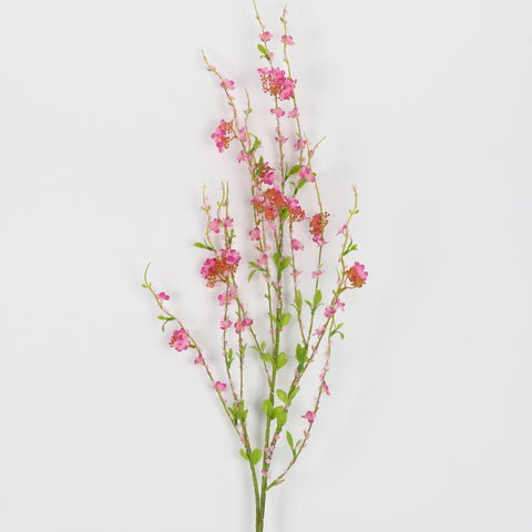 Blossom Branch - Bright Pink with Green Accent Artificial Flower Branch for Home, Wedding, Office, Garden Decor | Wholesale Available