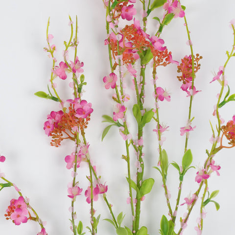 Blossom Branch - Bright Pink with Green Accent Artificial Flower Branch for Home, Wedding, Office, Garden Decor | Wholesale Available