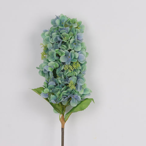 Deluxe Dual-Tone Turquoise Blue with Green Tint Artificial Cone Hydrangea Flower Stem Spray - Faux Floral Decor for Home, Office, Wedding, Event | Wholesale Available