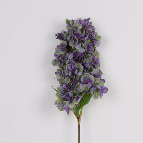 Deluxe Dual-Tone Vibrant Purple Violet with Green Tint Artificial Cone Hydrangea Flower Stem Spray - Faux Floral Decor for Home, Office, Wedding, Event | Wholesale Available