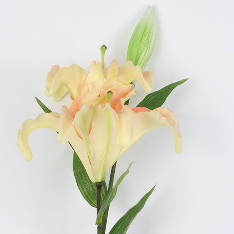 Creamy Peach Yellow Artificial Lily Spray: Realistic Faux Flower for Home, Office, Celebrations | Wholesale Available