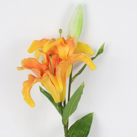 Vibrant Orange Yellow Artificial Lily Stem: Energetic Faux Floral Decor for Home, Office & Events | Wholesale Available
