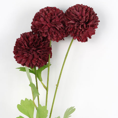 Rich Burgundy Artificial Chrysanthemum Flower Stem – Deep Red Faux Floral Décor for Home, Office, Wedding, Event | Wholesale Available