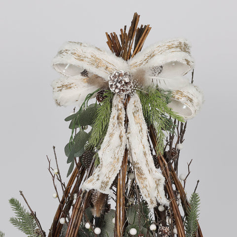 Christmas Tree in Basket with Bow, Pinecones & Bell – Holiday Decoration
