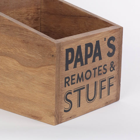 Box Organizer for Papa’s Remotes and Stuff – MDF Wood Caddy with Compartments – Remote Control Holder for Table or Nightstand