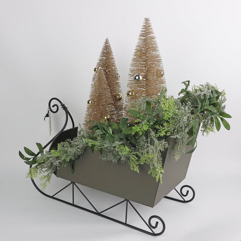 Christmas Metal Sled W/ Trees And Led