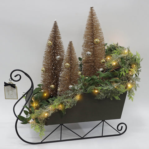 Christmas Metal Sled W/ Trees And Led