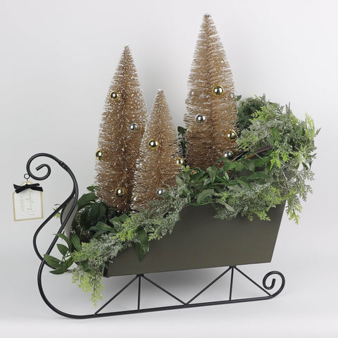 Christmas Metal Sled W/ Trees And Led