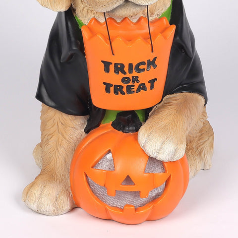 18.5’’H Halloween Resin Dog with Moving LED Eyes and jack-o-lantern – Indoor Halloween Decoration