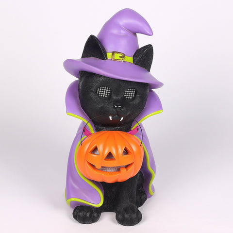 Halloween Lighed Resin Cat Decor 