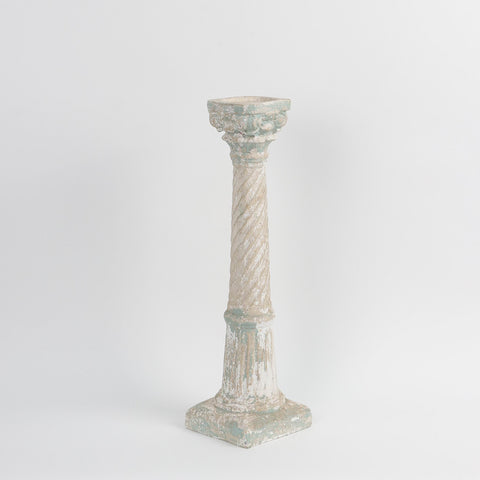 Roman Pillar Stone-Like Finish Candle Holder Décor - Decorative Rustic Tabletop Accent