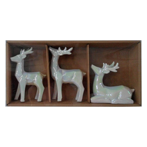 S/3 Ceramic Deer Ornament