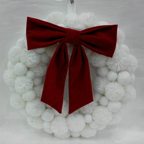 Christmas Pum Pum Wreath W/ Bow