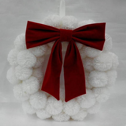 Christmas Pum Pum Wreath W/ Bow