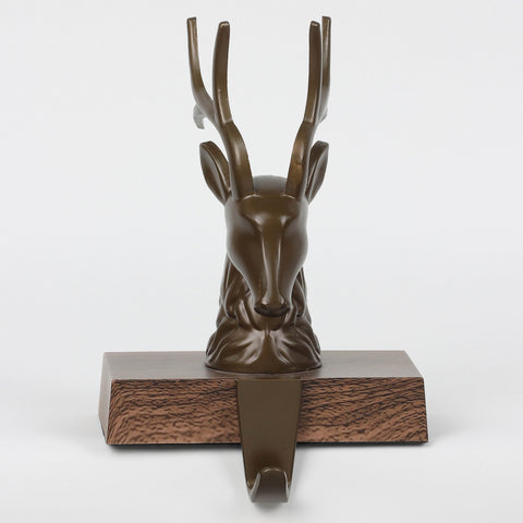 Christmas Dark Bronze Deerhead Stocking Holder Tabletop Décor – Metal Deer Head Hanger for Fireplace Mantel